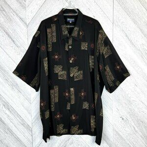 Bassiri UOMO USA Mens Size 4XL Short Sleeve Button Up Shirt Black Geometric